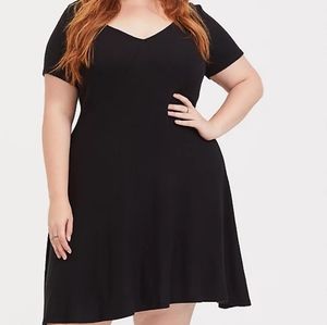 SUPER SOFT PLUSH BLACK V-NECK SKATER DRESS